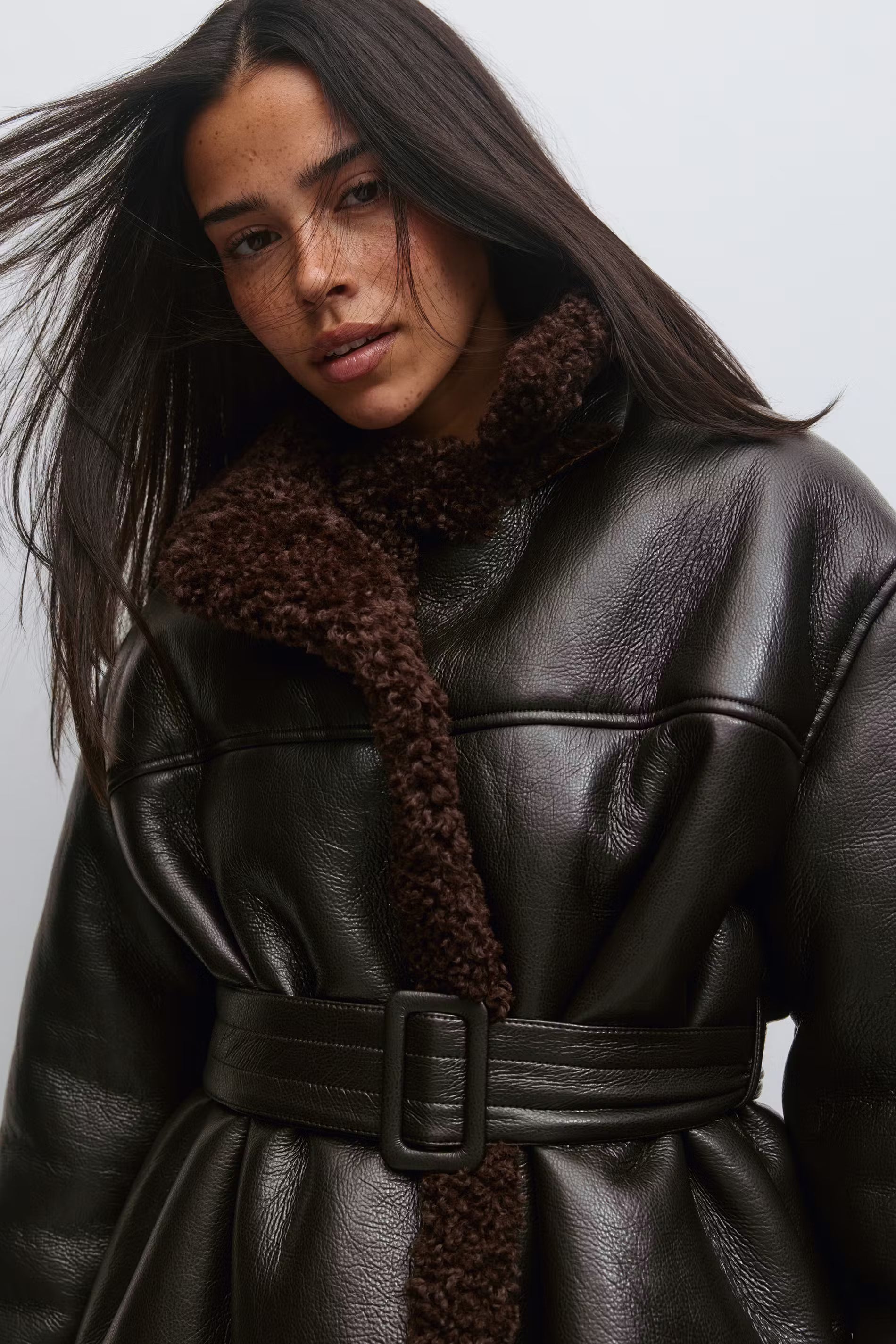 Teddy pu Belted Jacket