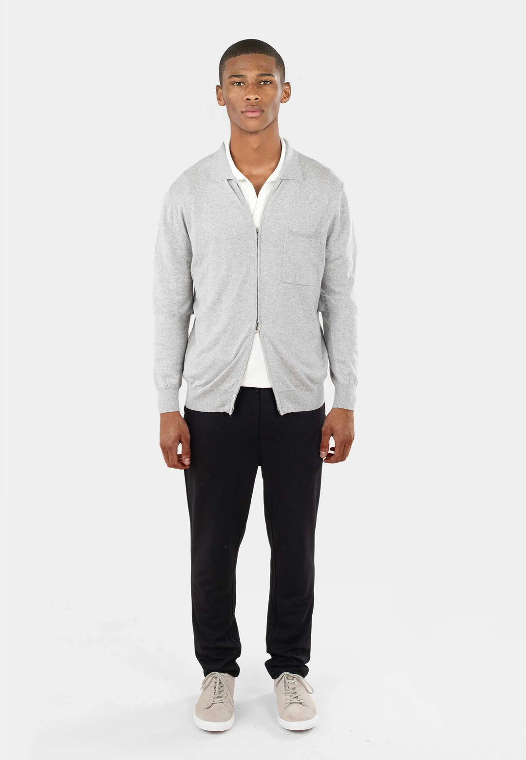 Lennox knitted full zip - Melange grey