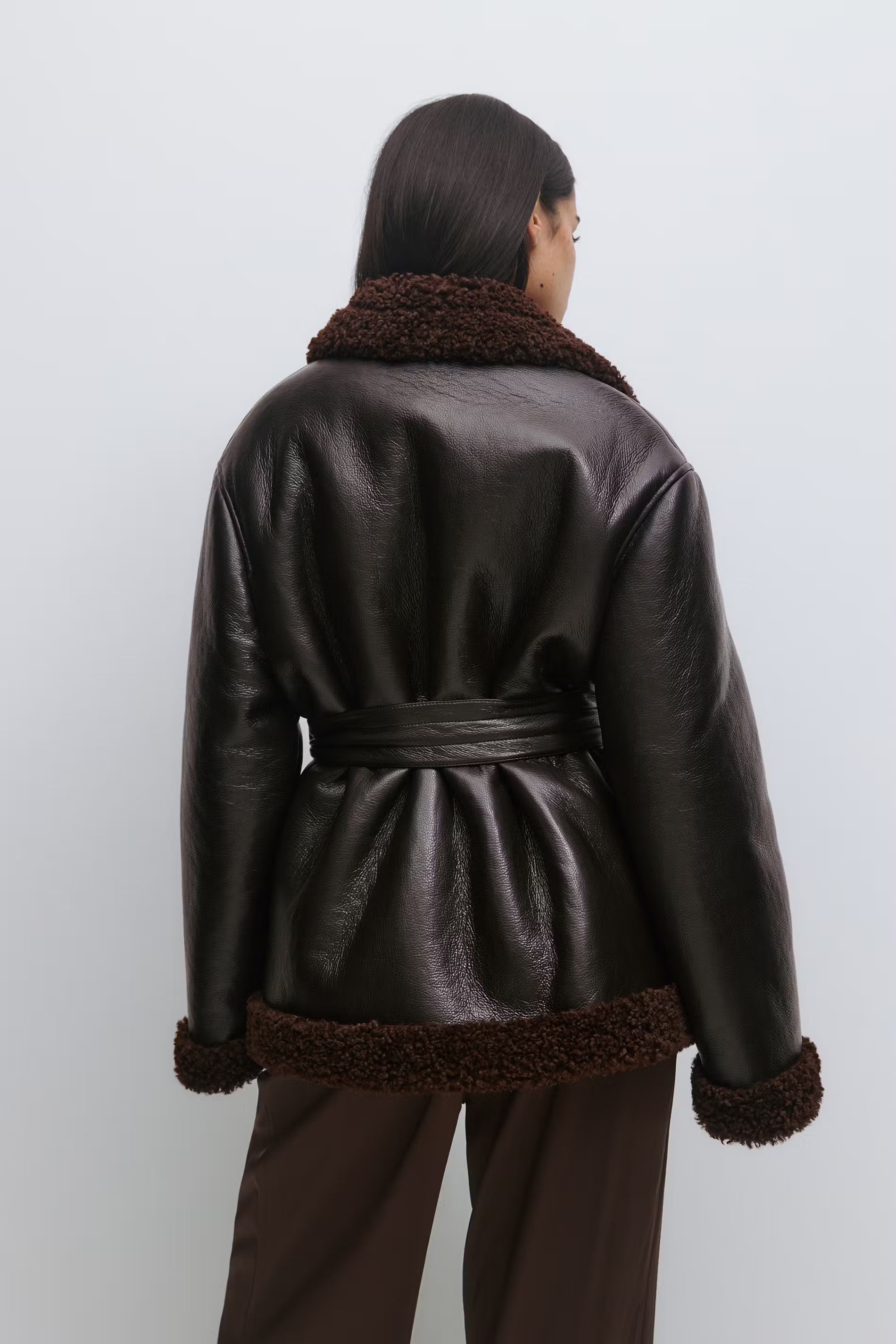 Teddy pu Belted Jacket