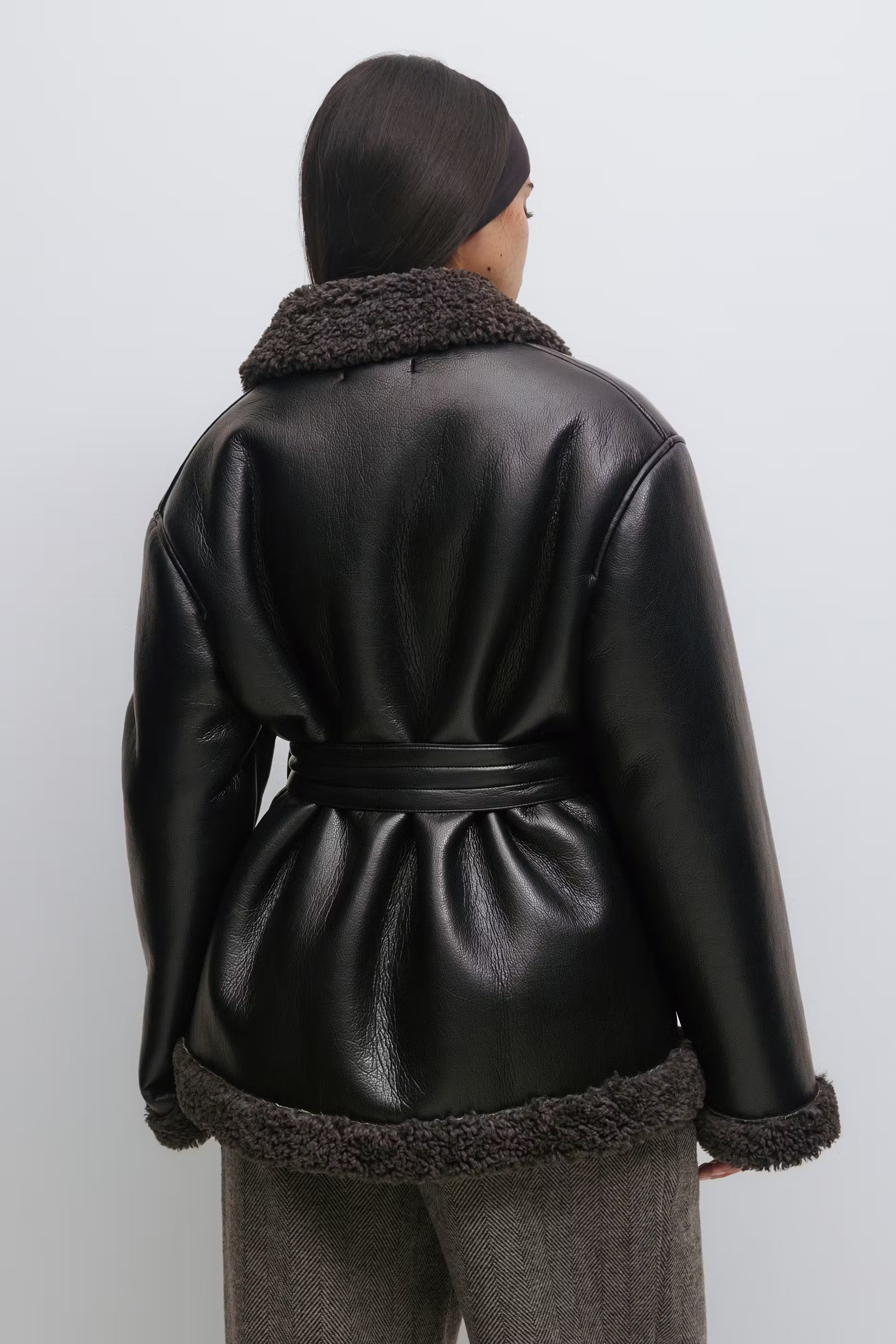 Teddy pu Belted Jacket